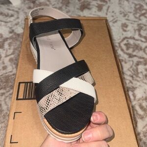 David Tate Black, White and Snake-Print Cross-Strap Sandal